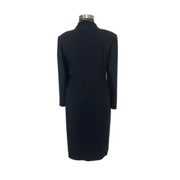 Donna Ricco 16W Black Trench Coat 1990s Vintage Princess Seam Evening Jacket - Picture 3 of 7